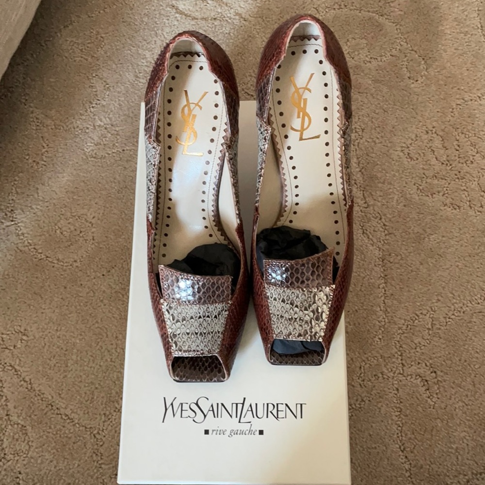 YSL brown open toe pumps 38.5